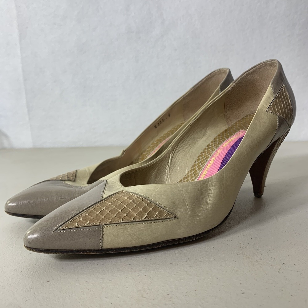 Susan Bennis Warren Edwards Heels Womens 8 Multi‎ Good Patchwork Leather Italy